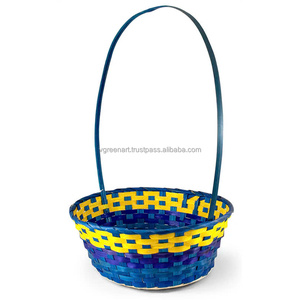 Colorful Woven Bamboo <b>Gift</b> <b>Basket</b> Single Handle Criss-Cross Storage <b>Basket</b> for <b>Easter</b> Party Favors - Product Image 4