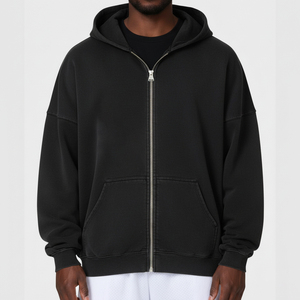 Fabricants OEM – Nouveaux sweats à capuche unisexes en molleton 100 % coton, noirs, zippés, pour hommes, de haute qualité, coupe oversize, délavés, brodés, pour l'hiver - Product Image 5