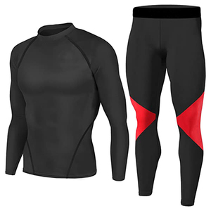 Solid Compression Men Gym Wear Workout Long Sleeve T Shirt + Legging <b>Tight</b> Trousers for Men Fitness Training Clothing Set - Product Image 5
