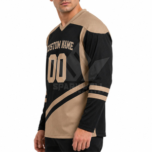 Maillot de hockey sur glace personnalisé pour homme, noir et marron, col en V, manches longues, polyester sublimé anti-humidité, uniforme d'équipe adulte - Product Image 1