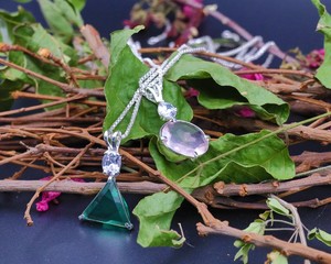 Collier pendentif en quartz rose et quartz vert, pierre naturelle double, chaîne en argent, bijoux de guérison, cadeau pour femmes et hommes - Product Image 2