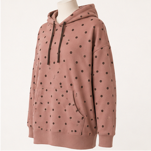 Sudadera con Capucha Personalizable para Mujer, Color Rosa Empolvado, Estilo Túnica Holgada, con Puntos Discretos, de Algodón de Peso Medio - Product Image 3