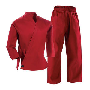 Kimono de karaté rouge 100% coton durable unisexe pour adulte, tenue d'arts martiaux coupe classique, teinture unie - Product Image 6