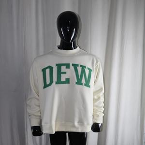 DEW CREAM <b>Sweatshirt</b> 100%GREEN Applique Embroidery Wide Neck Oversized Winter Velour Clush Sports - Product Image 1