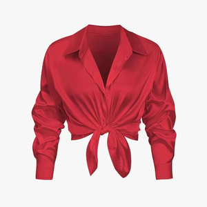 High Quality Women Office Elegant V Neck Shirts Large Size Social Shirts Breathable Cotton Silk Summer Bulk Supply - Product Image 4