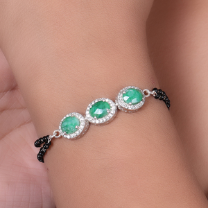 Natural Round Shape Emerald Glass <b>Bead</b> Fine <b>Bracelet</b> for Women Silver Gift Jewelry Bloomian May Birthstone Engagement Gift Women - Product Image 2