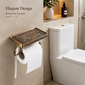 Porte-papier toilette mural en laiton de luxe avec étagère de rangement, support élégant pour rouleau de papier toilette antique, accessoire de salle de bain raffiné - Product Image 4