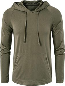 <b>Lightweight</b> <b>Hoodie</b> Casual Hooded Sweatshirts Solid Color Breathable Knitted Men's Gym Workout Active Long Sleeve Pullover - Product Image 1