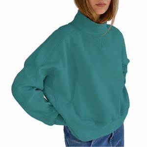 Women Oversized Solid Crew Neck Embroidery Sweatshirt <b>Drop</b>-Shoulder Long Sleeve Knitted Cotton 100% Autumn Wear - Product Image 3