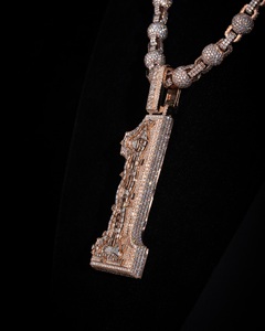 Pendentif personnalisé avec inscription en or rose et micro-pavé de diamants de laboratoire, style hip-hop, unisexe, avec texte au choix - Product Image 3