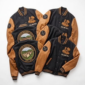 OEM Custom Varsity Letterman Jacket Wool Leather Sleeves Clothworkers Guild Embroidery Fulling <b>Mill</b> Patch Charcoal Coat - Product Image 1