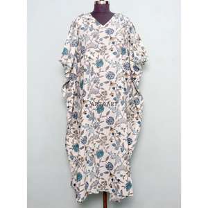 Caftán 100% Algodón con Estampado Floral, Ropa Larga para Mujer, Vestido de Maternidad con Estampado en Bloques, para Todas las Temporadas: Verano, Invierno, Otoño, Primavera - Product Image 1