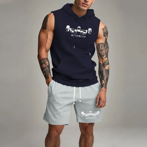 ชุดเซ็ตเสื้อกล้ามและกางเกงขาสั้นมีฮู้ดสำหรับผู้ชาย คุณภาพสูง รุ่นปี 2026 สำหรับฤดูร้อน ดีไซน์เรียบง่าย สไตล์ลำลอง สปอร์ต สตรีทแวร์ - Product Image 5