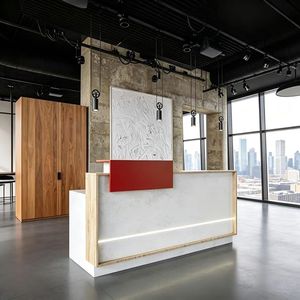Mostrador de Recepción Moderno con Iluminación LED, Cajón con Cerradura, Bandeja para Teclado, Acabado de Mármol para Gimnasio y Spa - Product Image 1