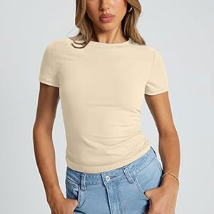 Camisetas de Cuello Redondo para Mujer, Camiseta de Mezcla de Algodón para Mujer - Product Image 6