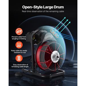 Sonda per la pulizia di scarichi con alimentazione manuale da 75 FT x 1/2 pollice, con 4 frese, attivazione ad aria, interruttore a pedale da 2-6 pollici, macchina per la pulizia di scarichi - Product Image 4