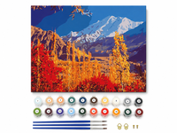 Peinture à l'huile par numéros DIY, Paysage de printemps avec montagne enneigée, bois d'érable et rivière, pour enfants, adultes et débutants
