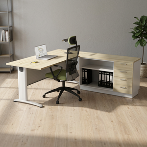 Bureau d'angle moderne et durable avec armoire de rangement, poste de travail informatique autoportant en aggloméré avec plateau en mélamine et tiroir à dossiers, DIY - Product Image 2