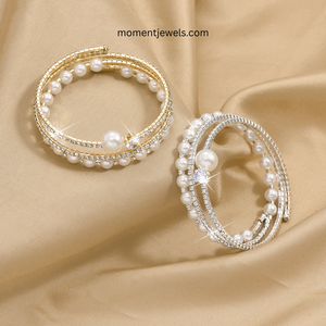 Luxury Freshwater Pearl <b>Bangle</b> <b>Bracelet</b> for Women Gold Silver Plated Round Pearl Rhinestone Charm <b>Bracelet</b> - Product Image 2