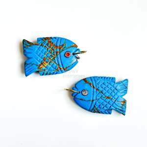 Pendentif poisson en cuivre et turquoise AAA, sculpté à la main, breloque poisson en pierre précieuse, argent 925, fait main, cristal de guérison, pour la fabrication de bijoux - Product Image 2