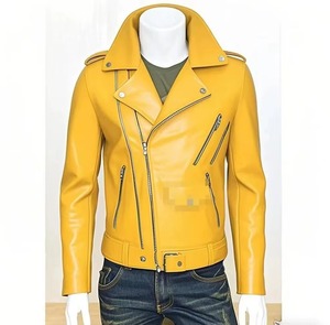 Veste de motard en cuir PU blanc pour homme, coupe ajustée, avec poches zippées, ceinture, col rabattable, mode automne-hiver - Product Image 6