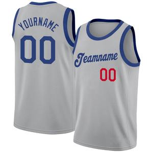 Maillot de basket-ball personnalisé gris et rouge royal, uniforme d'équipe professionnel, respirant, pour l'entraînement, avec logo personnalisé, en tissu mesh - Product Image 1