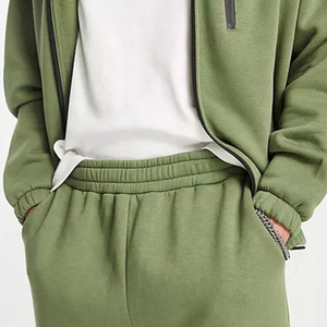 Ensemble de survêtement unisexe vert olive, manches longues, fermeture éclair, couleur unie, vêtements décontractés avec poches latérales, style automne - Product Image 5