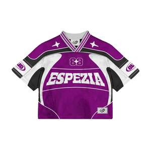 Camiseta de fútbol retro de malla de poliéster con logo personalizado, estilo streetwear, sublimación, según demanda del cliente - Product Image 1