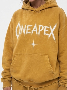 Men's 2 Piece Mustard Yellow Washed Hoodie <b>Sweatpants</b> Set Oversized Distressed Graphic Pullover Tracksuit Streetwear - Product Image 6