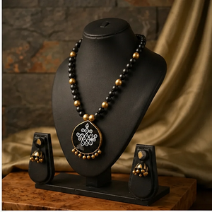Parure de collier ethnique en métal plaqué or noir avec perles et pendentif, bijoux fantaisie pour femme, idéal comme cadeau - Product Image 6