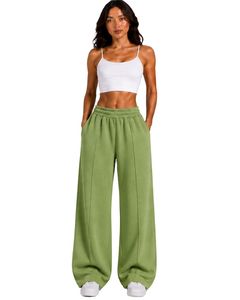Women Sage Green Wide Leg Sweatpants High Waist Loose Fit Lounge Jogger Pants Casual Streetwear Trousers For Women Daily Wear - Product Image 1