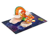 Tarjeta de Felicitación 3D con Arte en Papel y Símbolo del Dragón del Zodiaco, Modelo Pop-up Hecho en Vietnam, Venta al por Mayor HMG