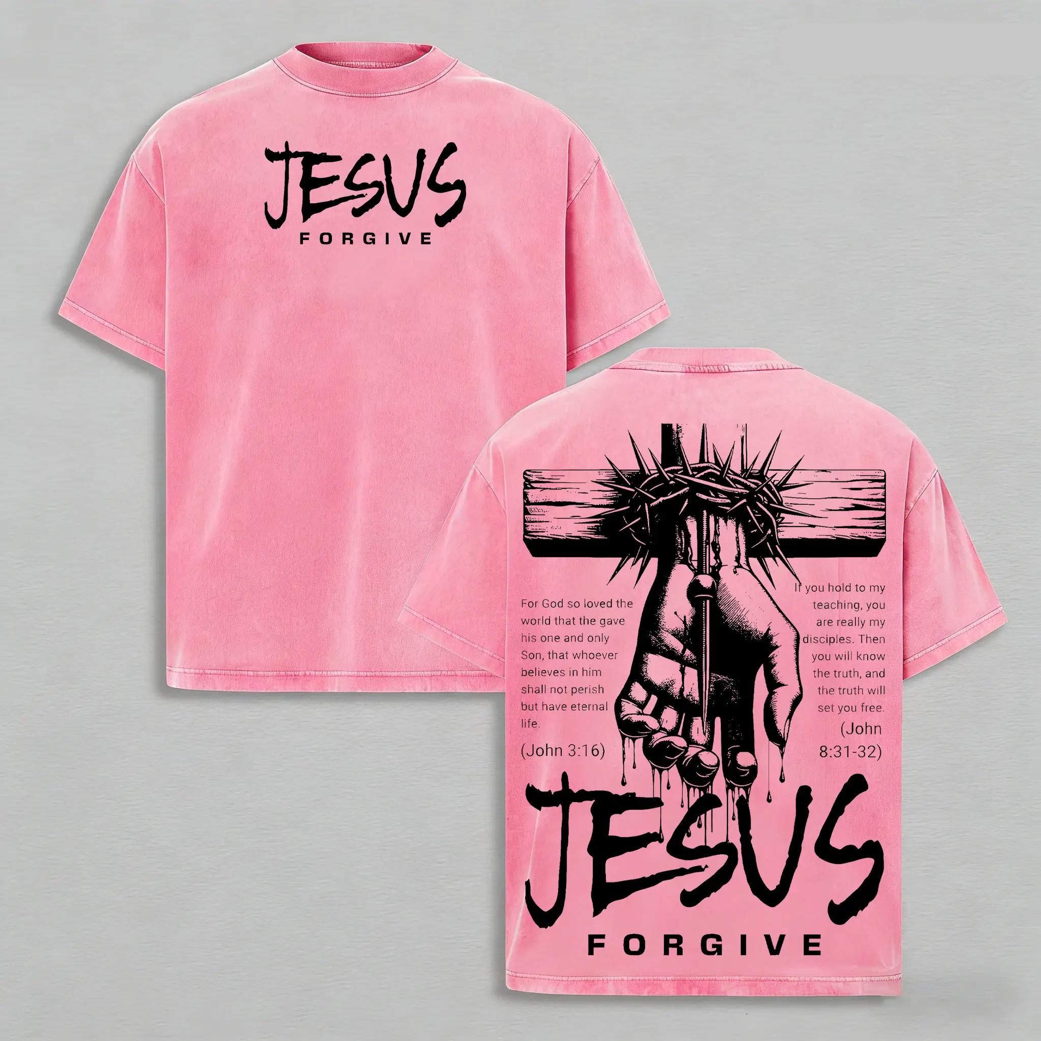 T-shirt rose Jésus pardonne