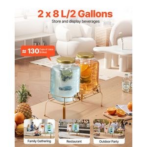 Set di 2 Dispenser per Bevande in Acciaio Inox da 2 Galloni con Supporto in Acrilico, Dispenser per Succhi in Vetro per Feste, Spigo Metal - Product Image 2