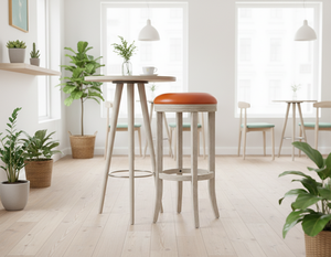 Tabouret de bar moderne à cadre circulaire en bois de caoutchouc massif, tabouret de bar minimaliste en bois de caoutchouc avec siège rond - Product Image 5