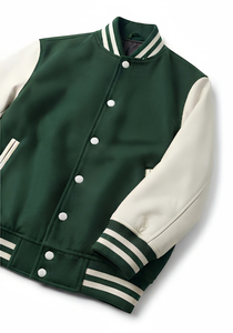 Chaqueta Varsity para Hombre en Color Verde con Bloques de Color, Cuello Alto, Botones a Presión, Puños Acanalados, Chaqueta Bomber Deportiva de Otoño - Product Image 3