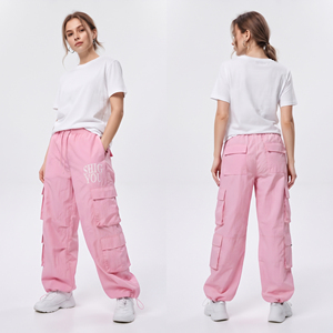 OEM Custom Embroidered Logo Women Drawstring <b>Waist</b> Oversized Nylon Joggers Multi-Pockets Rain Pants Ladies Hiking <b>Cargo</b> Pants - Product Image 1