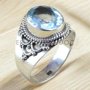 แหวนเงินแท้ 925 ประดับบลูโทแพซรูปไข่ทรงกว้าง งานแฮนด์เมด เครื่องประดับหินกึ่งมีค่า สไตล์โบโฮสำหรับผู้หญิง ของขวัญสำหรับเธอ - Product Image 2