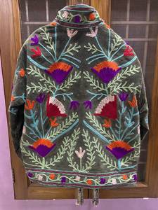 Stand Collar <b>Velvet</b> <b>Jacket</b> Floral Embroidery Full Sleeve Boxy Fit Autumn Women's Coat Regular Length Handmade Design Wholesale - Product Image 2