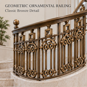 Balustrade en bronze géométrique avec motifs circulaires, détails de cadre carré et main courante assortie - Product Image 1