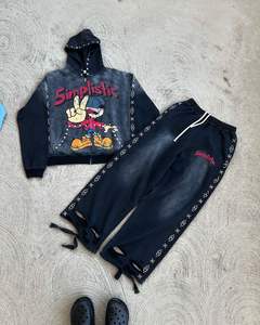 Ensemble de survêtement 2 pièces pour homme en molleton tricoté personnalisé, comprenant un sweat à capuche thermique zippé et un pantalon évasé, 100 % coton - Product Image 1