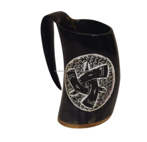 Mug Viking en corne de buffle polie naturelle, sans danger pour les aliments, écologique, motif animal, décoration de mariage, Inde - Product Image 4