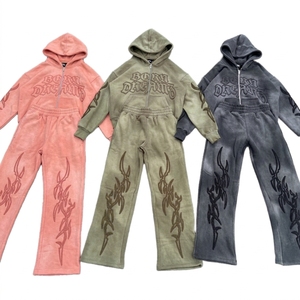 High Quality Lightweight Breathable Solid Acid Wash Sweatpants Hoodie Set Custom Logo <b>Vintage</b> <b>Tracksuit</b> Training Wear Terry - Product Image 2