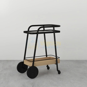 <b>Metal</b> Bar <b>Trolley</b> Rolling Drink Cart Two Tier Beverage Storage Rack <b>with</b> <b>Wheels</b> for Hotel Living Room - Product Image 3