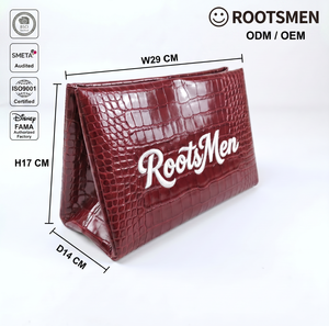 Rootsman Custom Wine Red Premium Ins-Style PU Leather <b>Makeup</b> Bag, Magnetic Closure, Lightweight Travel Cosmetic Pouch for Women - Product Image 1