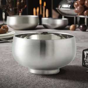 High Grade Stainless Steel Deep Serving Bowl <b>Brushed</b> Metal Salad Bowl <b>Round</b> Fruit Basin Heavy Duty Kitchen Mixing Bowl Large - Product Image 1