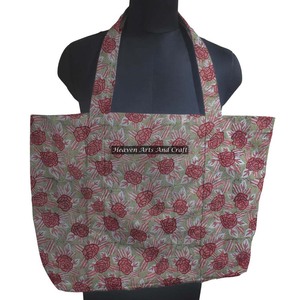 Bolso de lona de algodón hecho a mano, bolso de Playa Grande con estampado de bloques indios y cierre, bolso de hombro portátil para mujer - Product Image 1