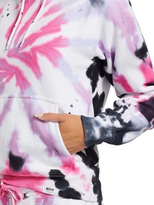 เสื้อฮู้ดดี้ผู้หญิงแบบสั่งทำพิเศษ ลายมัดย้อมสีชมพู-ดำ ลายวนเกลียว ผ้าฝ้ายเฟรนช์เทอร์รี่ เสื้อสวมหัว มีกระเป๋าจิงโจ้ รับผลิตแบบ OEM ขายส่ง - Product Image 6
