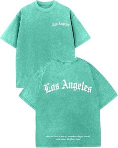 T-shirt graphique vintage pour homme, coupe ample et oversize, effet délavé, style streetwear décontracté Los Angeles - Product Image 1