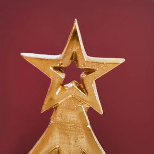 Gold Metal <b>Christmas</b> <b>Tree</b> Tea Light Holder Set of 2 Modern Wood Base Decorative Holiday Ornament - Product Image 4